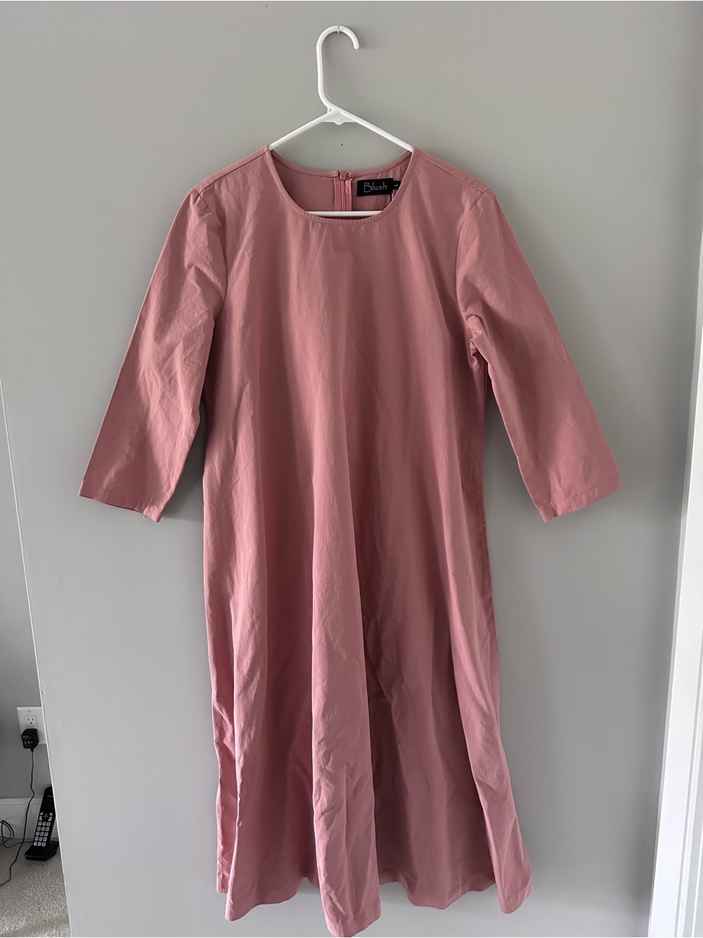 Cotton Pink Long Sleeve Midi Dress